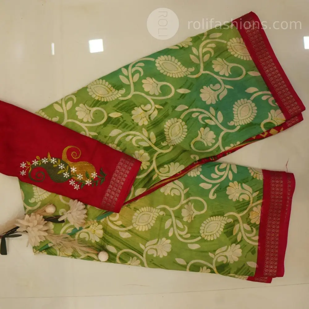 Three shades of green with kempu border