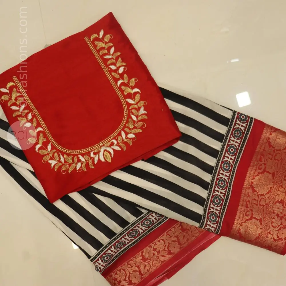 White and black stripes with red border