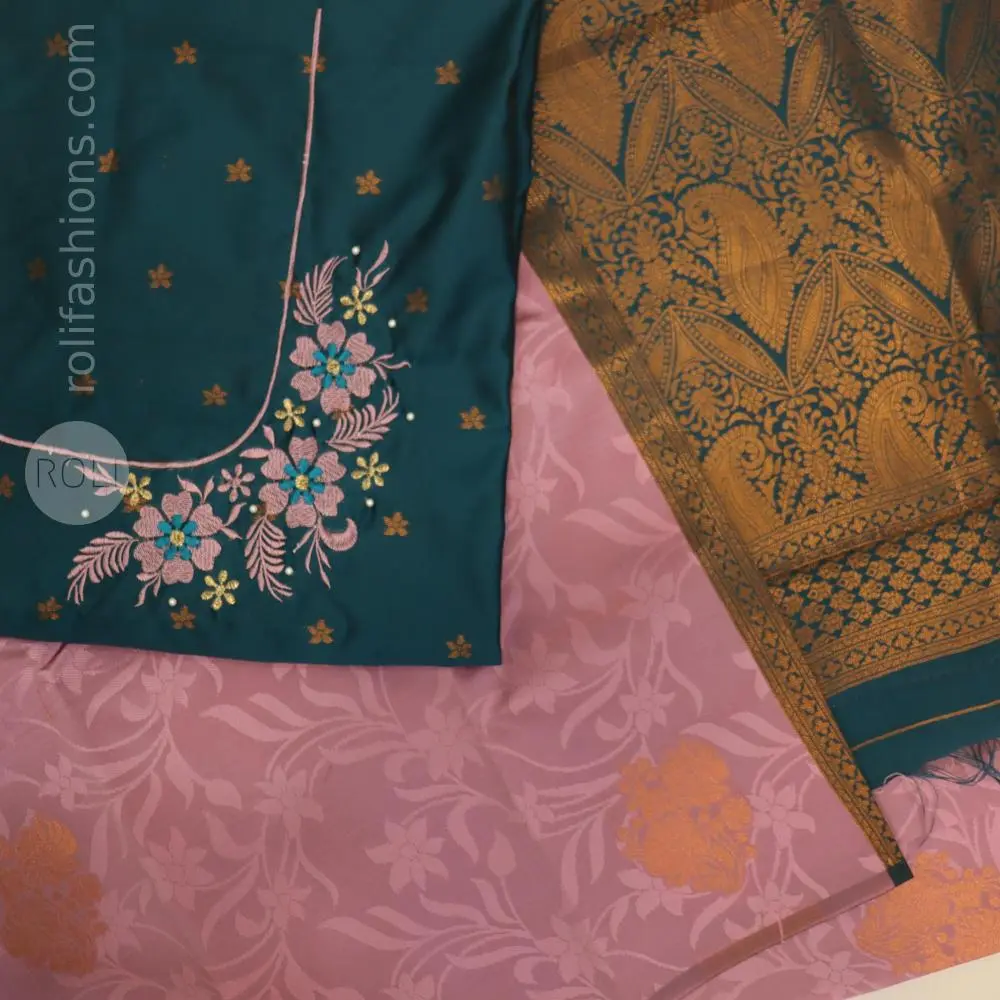 Pinkish purple with turquoise blue