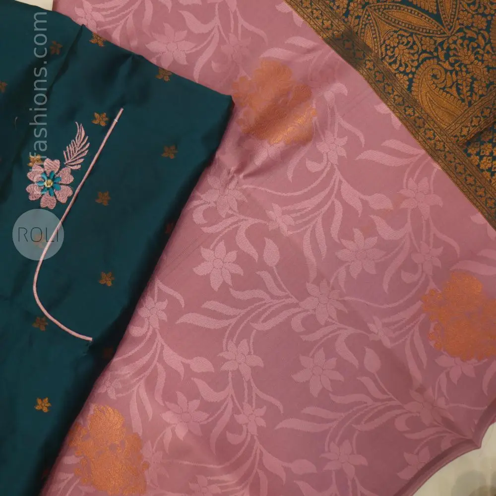 Pinkish purple with turquoise blue