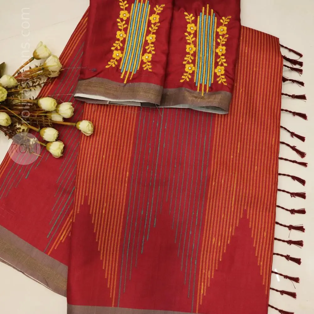 Deep vermilion red with warm, festive contrasts