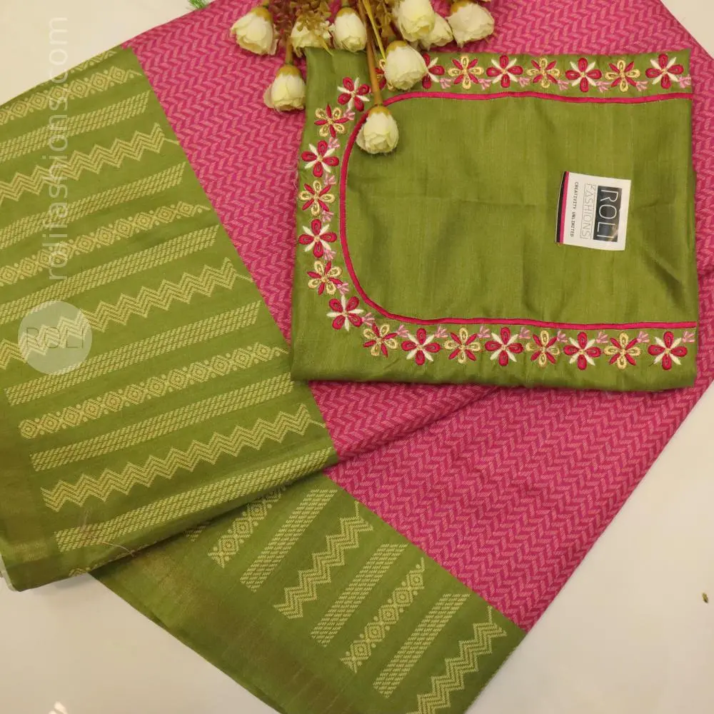 Rani Pink & Olive Green with Gold Zari