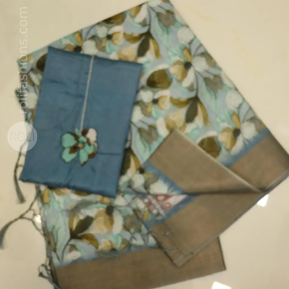 Cerulean blue saree with a stunning super matching designer blouse