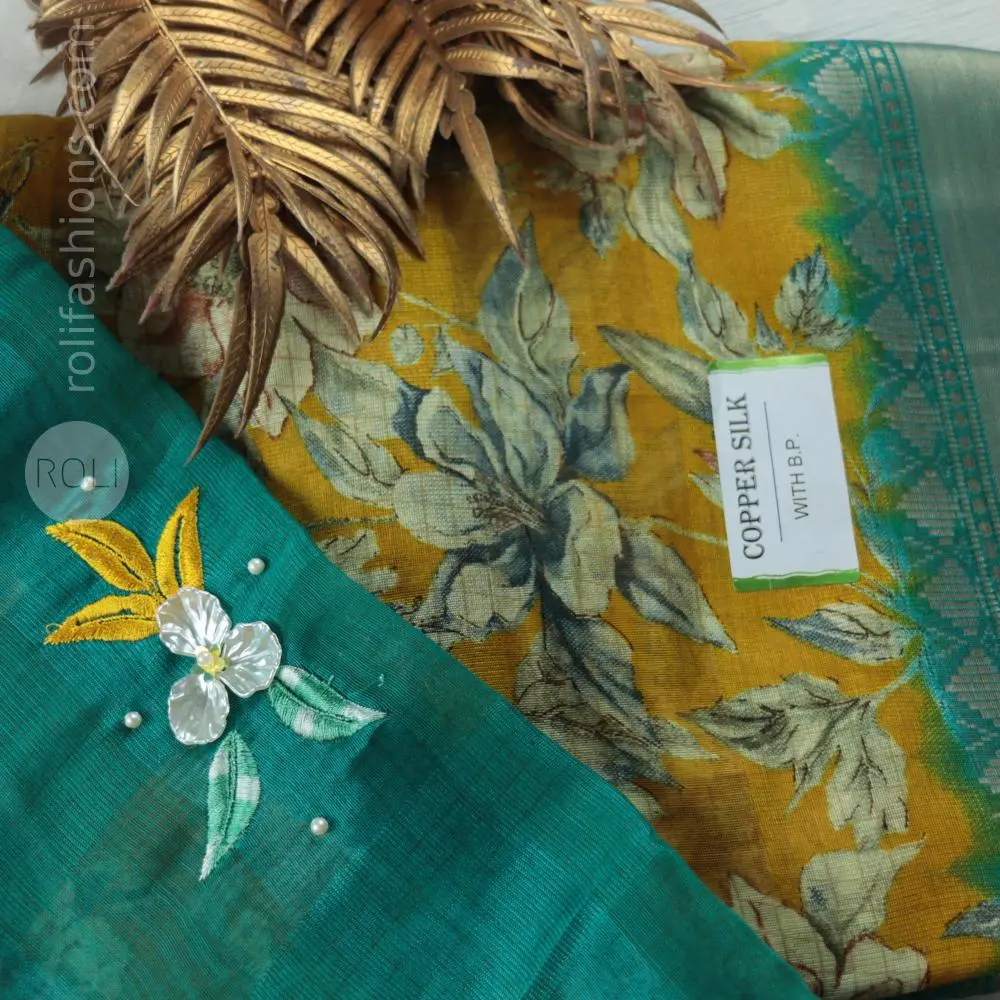 Yellow Saree with Aquamarine Blue Blouse