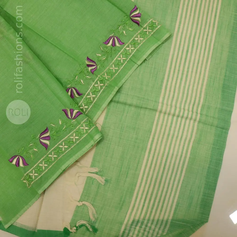 Cream White Saree and Green Blouse