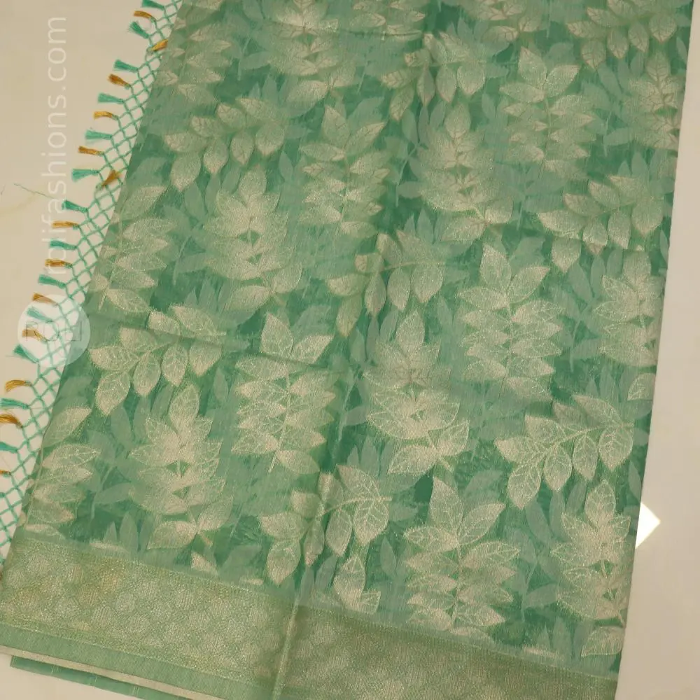 Stunning pastel green with silver and gold zari weaving