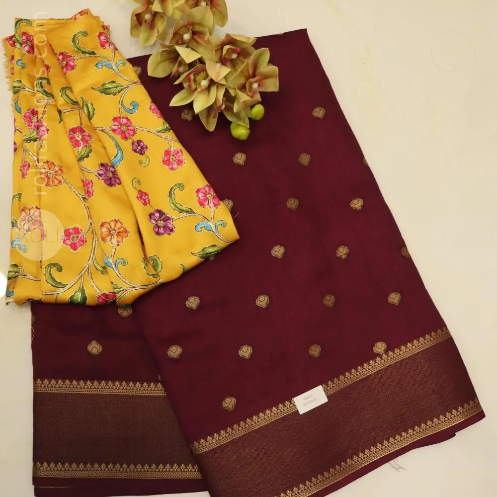 Goddess kumkum maroon with stunning yellow designer blouse