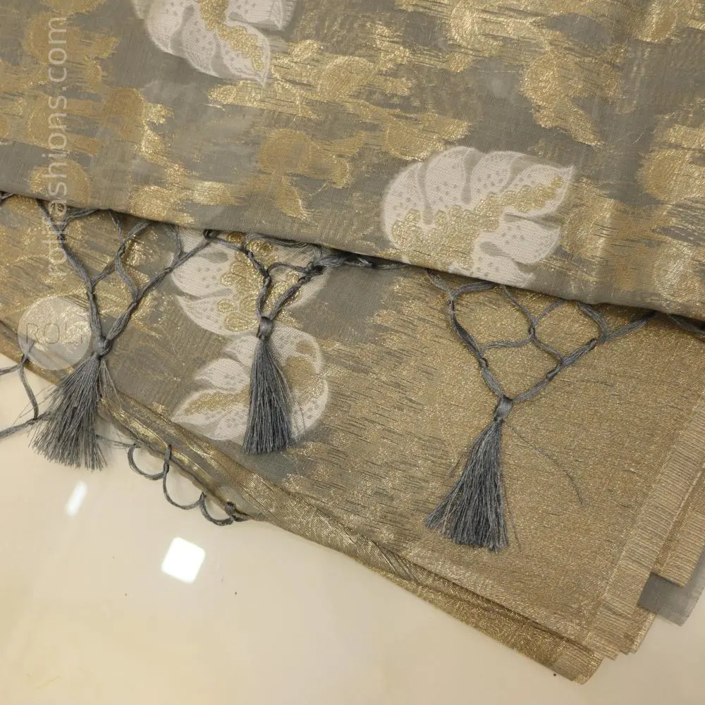 Stunning celebrity grey saree with  silver border