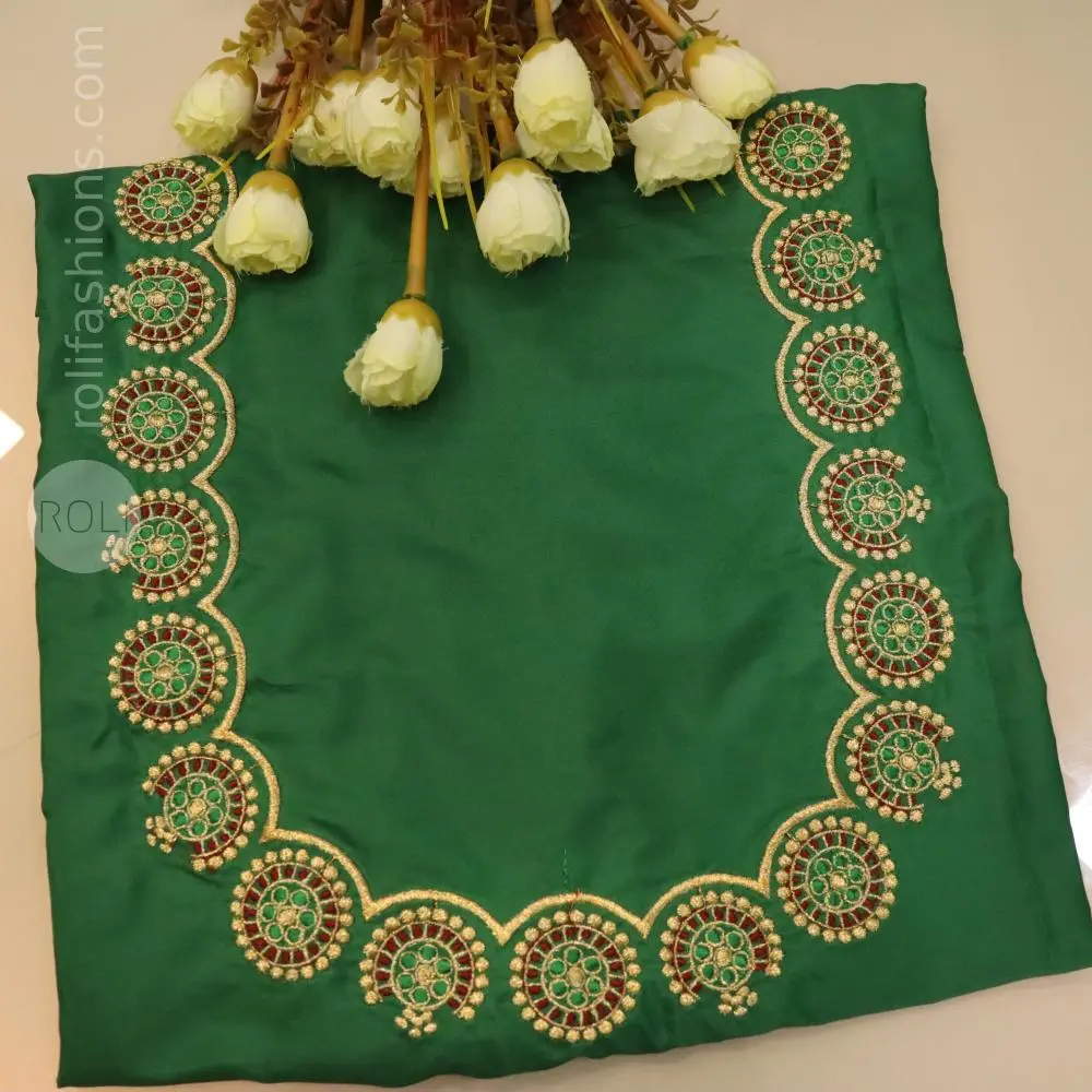 Deep Emerald Green with gold and green embroidery