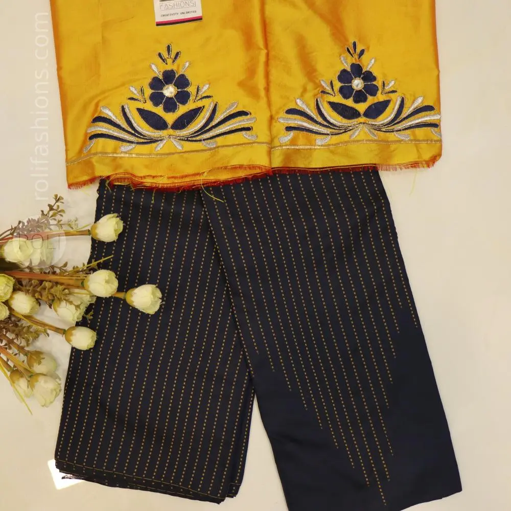 Nevy blue with Golden yellow blouse